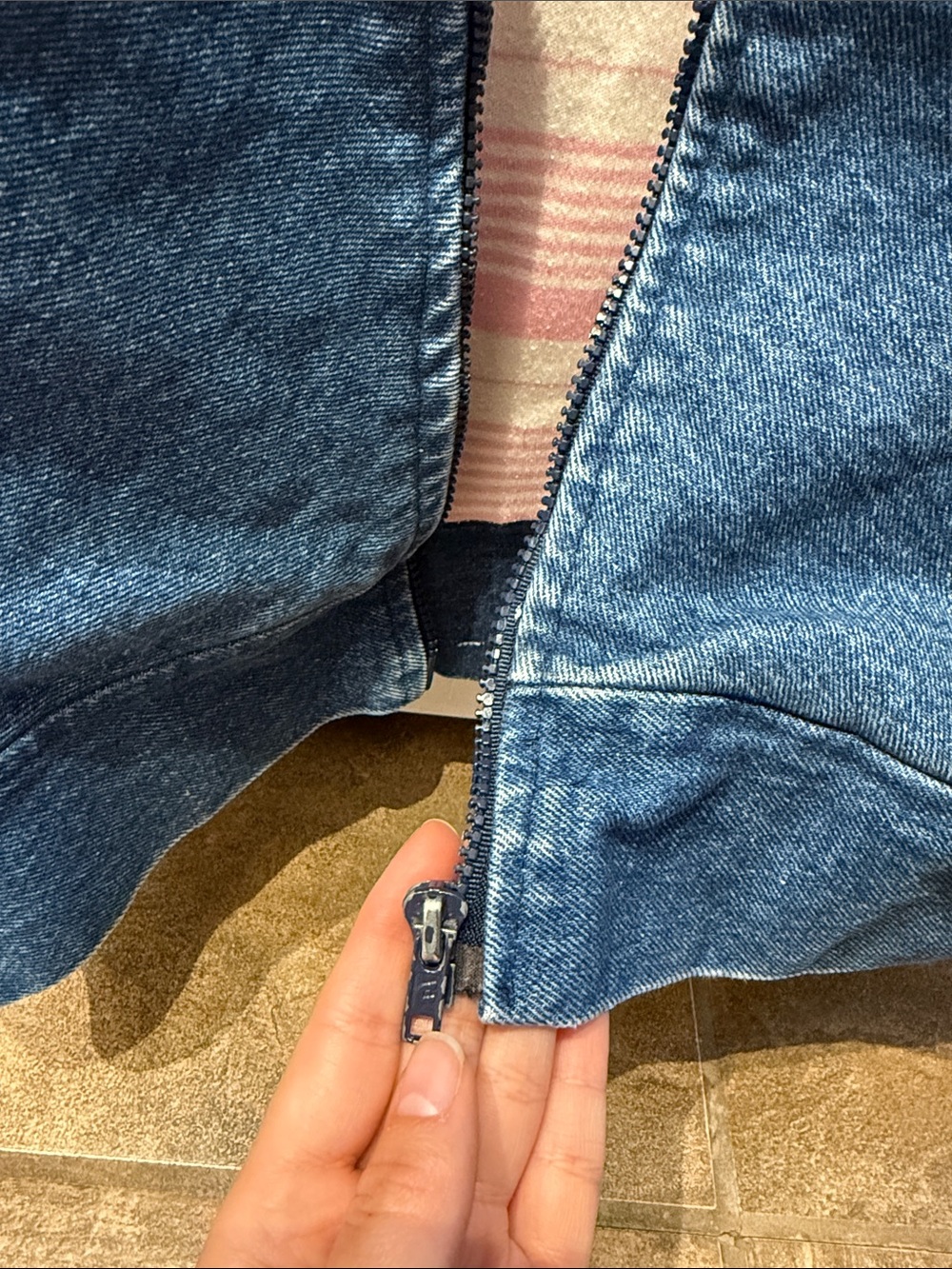Ladies' Oversized Colorblock Denim Jacket with Pink Accents - Picture 7 of 8